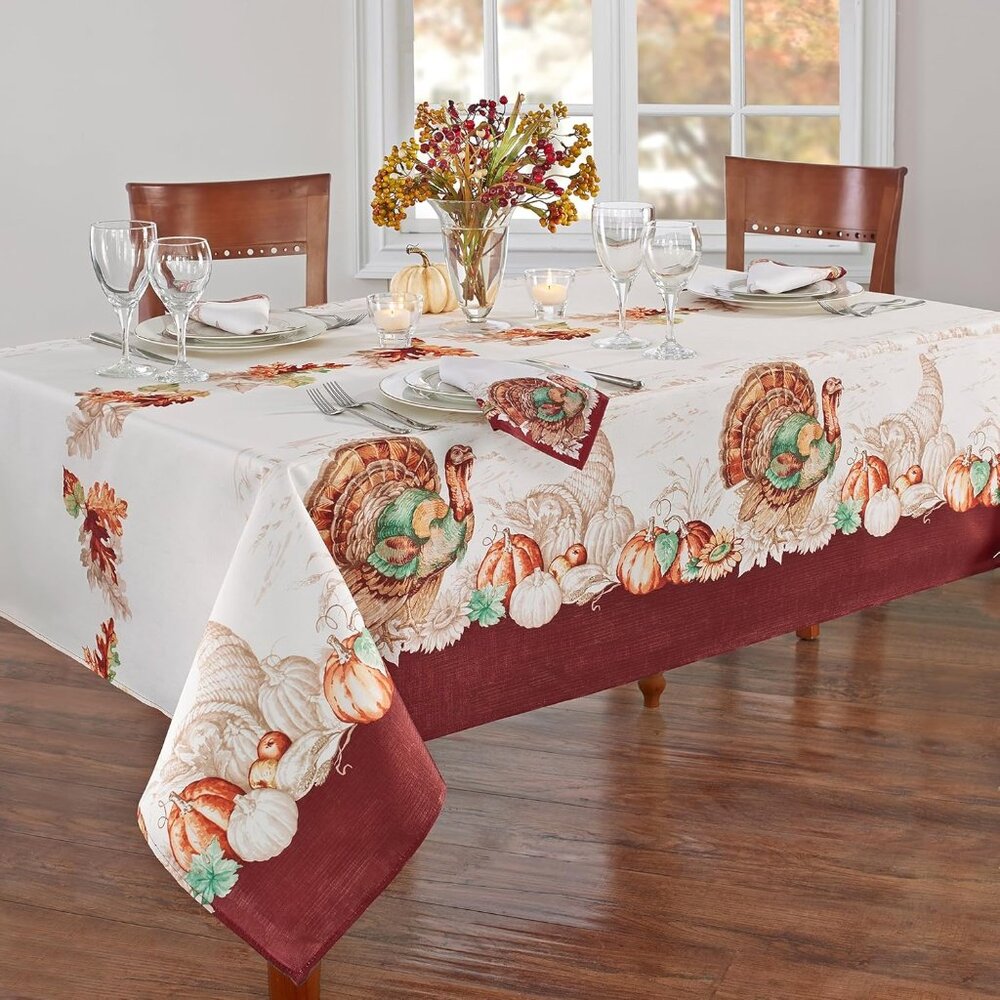 Holiday Turkey Bordered Fall/Thanksgiving Tablecloth
